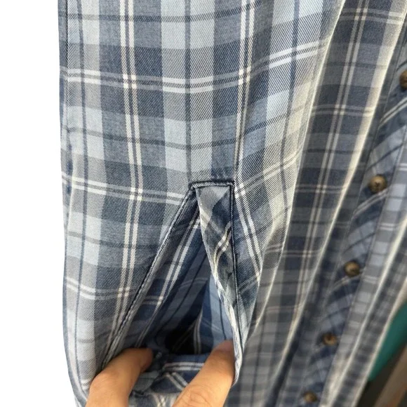 Billy T Shirt Dress Womens Medium Blue Plaid Button Front Pockets Midi Casual - Picture 9 of 16